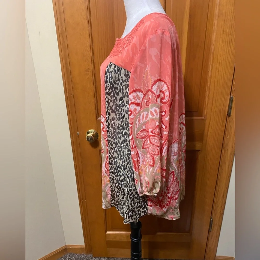 Style & Co Sheer Embroidered Animal Print Blouse - Picture 3 of 4